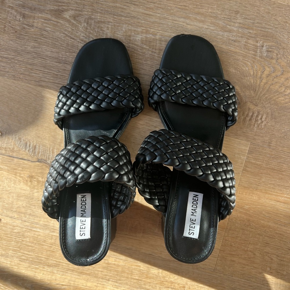 Steve Madden Black Heeled Sandals with Braided Straps